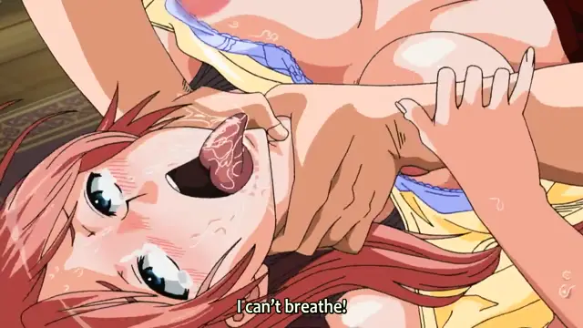 A blushing girl with long red hair gasps "I can't breathe!" as she takes a thick dick into her mouth while being pinned down by another woman in lingerie. Screenshot from TSF Monogatari - Episode 1. Screenshot from TSF Monogatari - Episode 1