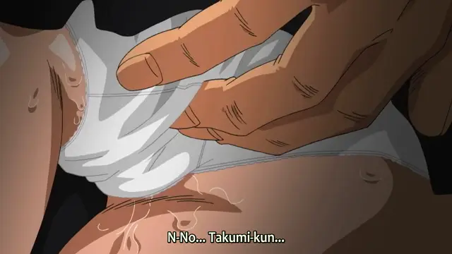 A man's hand pulls down a woman's white panties, revealing her wet pussy and a messy splatter of cum across her lower belly. Screenshot from TSF Monogatari - Episode 1. Screenshot from TSF Monogatari - Episode 1