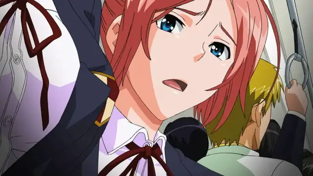 A wide-eyed, blushing anime girl stares in stunned shock as she finds herself overwhelmed by the intense, carnal pleasure of the sexual encounter with the man standing beside her. Screenshot from TSF Monogatari - Episode 1. Screenshot from TSF Monogatari - Episode 1