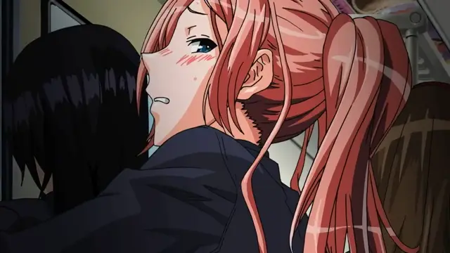 A blushing, pink-haired woman gazes in stunned pleasure as she is pressed against a man, with a glistening drop of cum dripping from her slightly parted lips. Screenshot from TSF Monogatari - Episode 1. Screenshot from TSF Monogatari - Episode 1