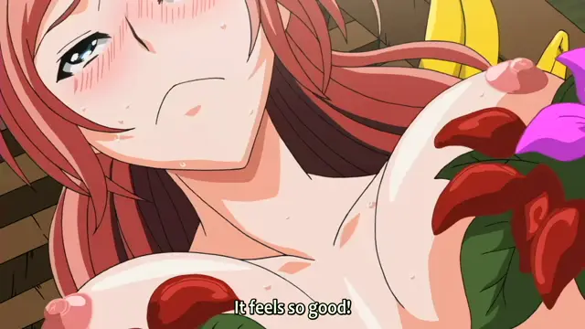 A blushing, sweat-slicked anime girl with red hair looks dazed with pleasure as a large, veiny red dick is pressed against her breasts and covered in cum. Screenshot from TSF Monogatari - Episode 2. Screenshot from TSF Monogatari - Episode 2
