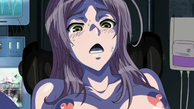 A blushing woman with long purple hair gazes forward with a dazed, wide-eyed expression, her face flushed with intense pleasure as she reacts to the erotic stimulation of the scene. Screenshot from TSF Monogatari - Episode 2. Screenshot from TSF Monogatari - Episode 2