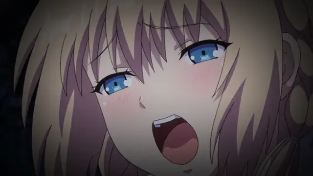 A close-up shot of a blushing anime girl with light purple hair and blue eyes looking shocked with her mouth open. Screenshot from Ore ga Kanojo o ***su Wake - Episode 3