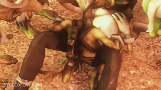 A brown-skinned, elf-like woman with long hair is being penetrated from behind by a male character in a forest setting. Screenshot from Madness Within