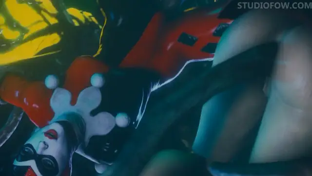 A close-up shot from an anime shows a woman dressed as the Queen of Hearts lying on her back, with a large, dark penis entering her vagina. Screenshot from Tentacle Trouble