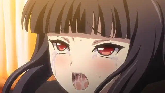 A close-up of a dark-haired anime girl with tears streaming down her face, looking distressed or overwhelmed with her mouth open in a gasp. Screenshot from Kagirohi Shaku Kei – Another 4