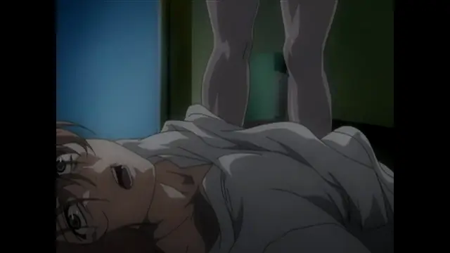 A close-up shot of a man lying on his back on a bed with a shocked expression as a girl with long hair sits on top of him, straddling him from behind. Screenshot from Nee Chanto Shiyou Yo! - Episode 1