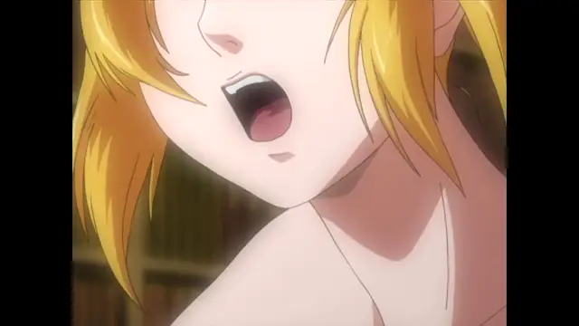 A close-up shot shows a blonde anime girl with an open mouth and a shocked expression, her breasts partially visible in a high-angle view. Screenshot from Nee Chanto Shiyou Yo! - Episode 1
