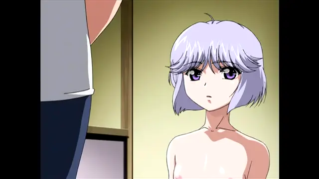 A light-haired anime girl with a shocked expression stands naked before a man who is standing in front of her. Screenshot from Nee Chanto Shiyou Yo! - Episode 2