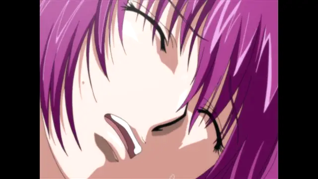 A close-up shot of a girl with purple hair and closed eyes, showing a blush on her face as if she is experiencing pleasure. Screenshot from Nee Chanto Shiyou Yo! - Episode 3