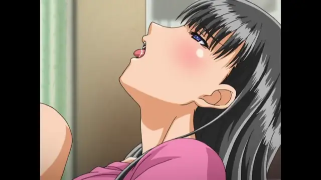 A blushing anime girl with long black hair looks up with her mouth open and a dazed expression while being serviced by a man. Screenshot from Sora no Iro Mizu no Iro - Episode 2