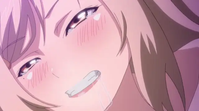A close-up of two blushing girls with tears in their eyes and a visible white fluid dripping from their mouths as they look down with dazed expressions. Screenshot from Tsugou no Yoi Sexfriend - Episode 2