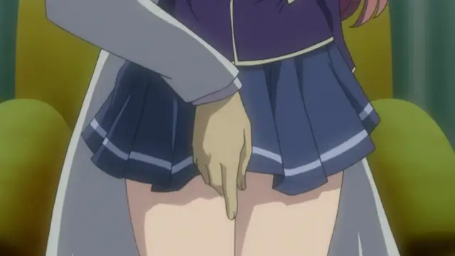 A girl in a school uniform is being penetrated by a hand between her legs. Screenshot from Saimin Ryoujoku Gakuen - Episode 1