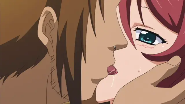 A brown-haired man and a pink-haired woman lean in close for a kiss as he holds her face in his hand. Screenshot from Hitou Meguri Kakure Yu Mao Hen - Episode 1