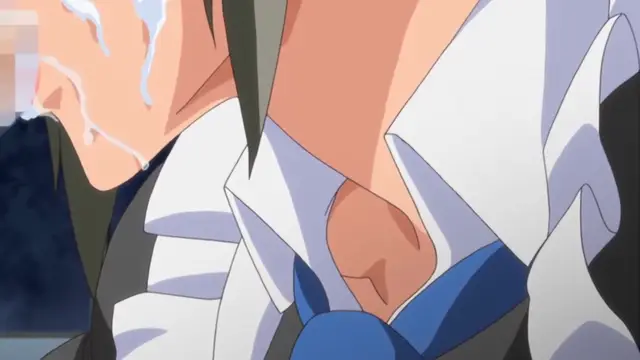 A close-up of a male character in a formal suit and ruffled shirt, sweating and with his collar pulled open, revealing his chest and a blue bowtie. Screenshot from Last Waltz - Episode 2