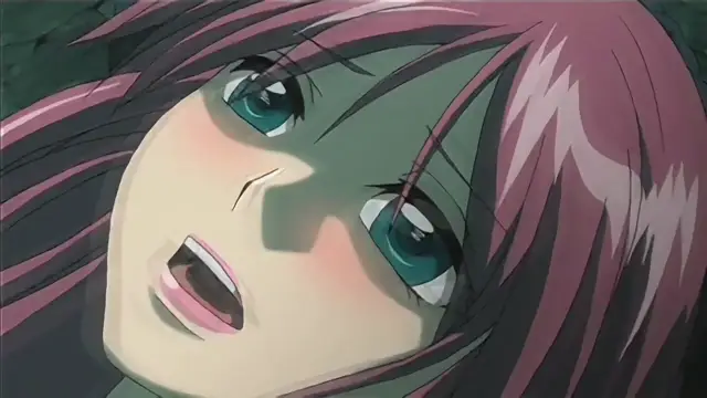 A close-up shot of a girl with pink hair and green eyes looking upwards with a flushed face and open mouth. Screenshot from Hime Dorei - Episode 1