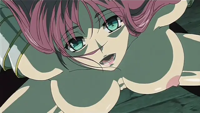 A close-up shot shows a pink-haired anime girl with large breasts and a shocked expression as she lies on the ground. Screenshot from Hime Dorei - Episode 1