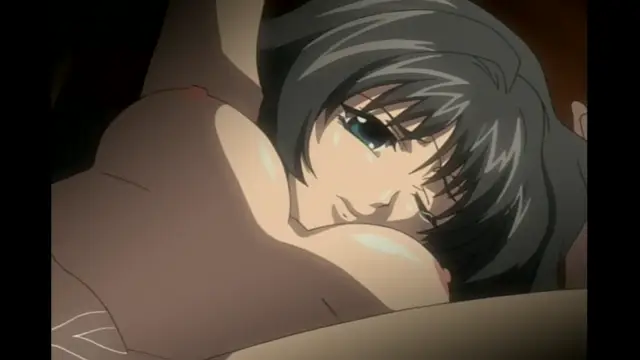 A close-up shot of a distressed anime girl with teary eyes resting her face against a man's chest while lying in bed. Screenshot from Elfina: Yoru e to Urareta Oukoku de... - Episode 3