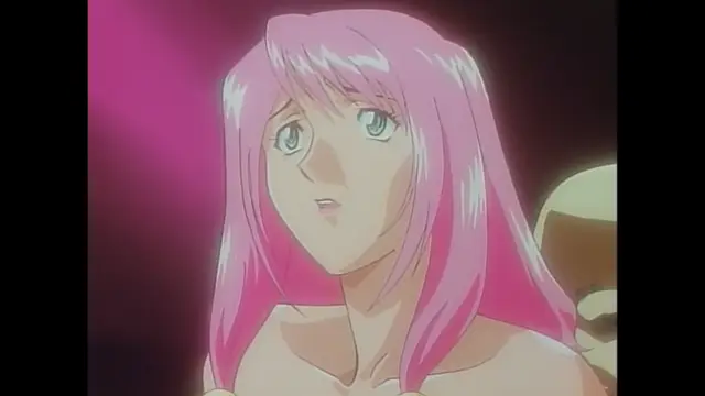 A long-haired woman with pink hair and green eyes gazes forward with a startled expression in this anime-style scene. Screenshot from Imma Youjo: The Erotic Temptress - Episode 2