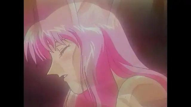 A close-up anime shot shows a long-haired pink-haired girl with closed eyes and a neutral expression looking slightly downward. Screenshot from Imma Youjo: The Erotic Temptress - Episode 2