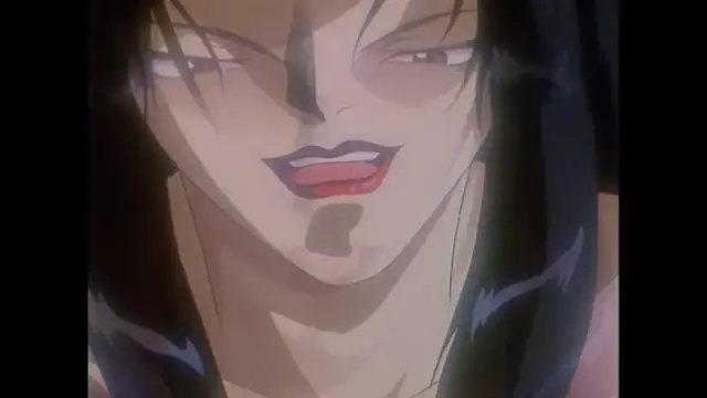 A close-up of a dark-haired male anime character with red eyes and a smirk, looking directly at the viewer with a suggestive expression. Screenshot from Imma Youjo: The Erotic Temptress - Episode 3