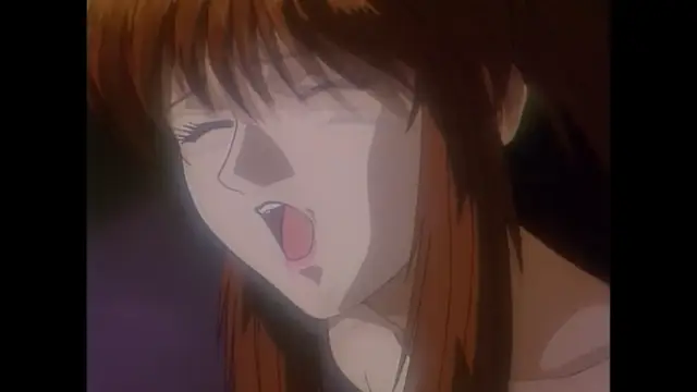 An anime girl with long orange hair closes her eyes and opens her mouth in a moan as she is being penetrated from behind. Screenshot from Imma Youjo: The Erotic Temptress - Episode 3