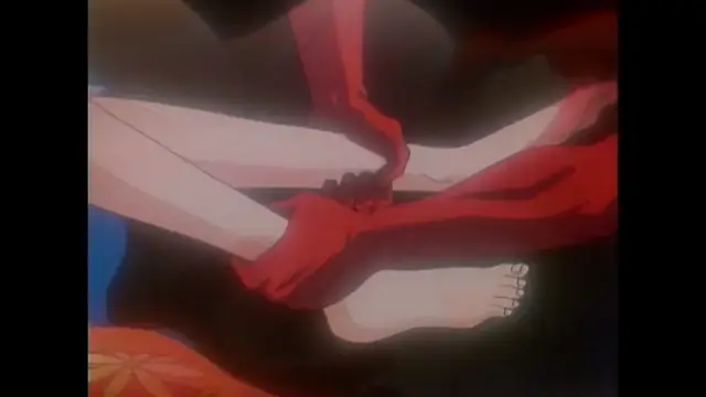 A close-up shot shows a person with red skin gripping the legs of a light-skinned character during a sexual act, featuring a visible foot with a "sex" tattoo. Screenshot from Imma Youjo: The Erotic Temptress - Episode 3