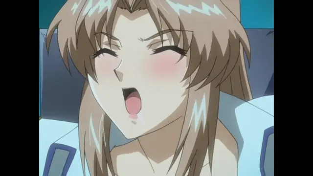 An anime girl with long light-brown hair and blushing cheeks looks surprised or overwhelmed with an open mouth while wearing a white outfit. Screenshot from Ryoujoku Guerrilla Kari 3 - Episode 1