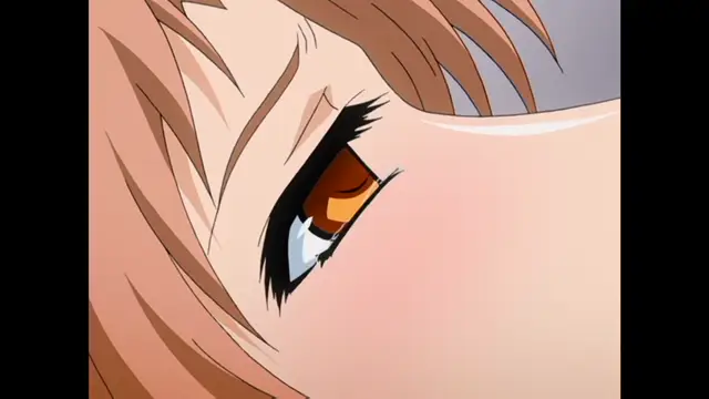 A close-up shot of a girl with orange hair and a blushing face looking down with a sultry expression. Screenshot from Ryoujoku Guerrilla Kari 3 - Episode 2