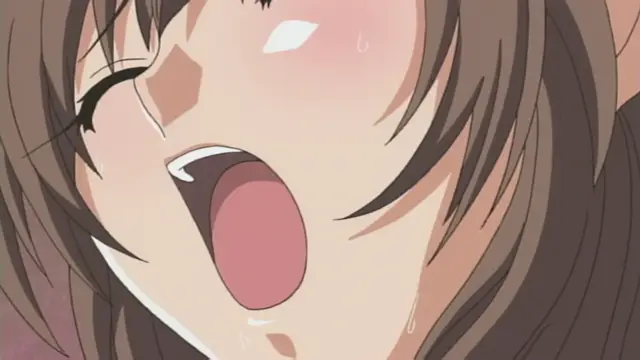 A close-up shot of an anime girl with blushing cheeks and an open mouth, expressing a state of arousal or intense pleasure. Screenshot from Anejiru The Animation - Episode 1