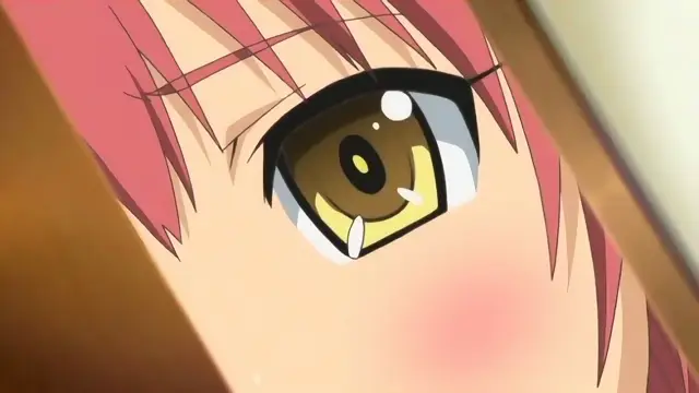 A close-up of an anime girl with pink hair and a blushing face, looking down with a tearful, wide eye. Screenshot from Anejiru 2 The Animation - Episode 2