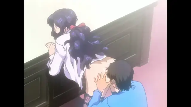 A woman with long dark hair is being fucked from behind by a man while leaning forward against a dark wooden dresser. Screenshot from Slave Nurses - Episode 1