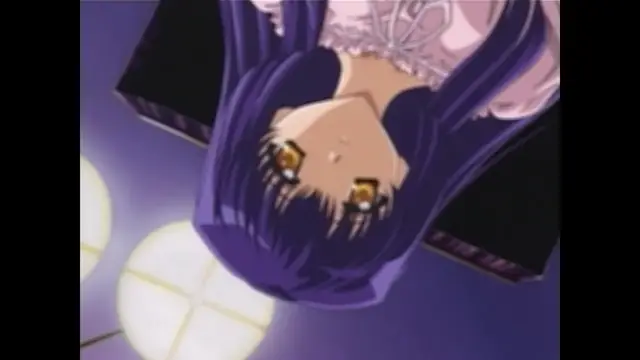 A close-up shot shows a long-haired girl with golden eyes lying on her back, looking up with a dazed expression while wearing a pink ruffled top. Screenshot from Moonlight Lady - Episode 4