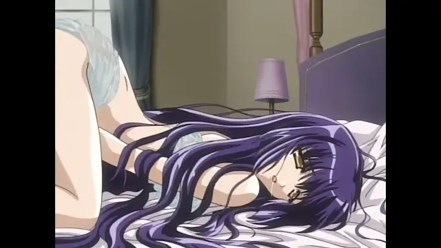 A long-haired anime girl with purple hair lies on a bed wearing only white panties, her eyes closed as if she is asleep or unconscious. Screenshot from Moonlight Lady - Episode 5
