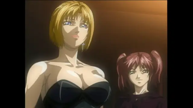 A blonde woman with large breasts in a black tube top stands next to a red-haired girl with pigtails in a dark hoodie. Screenshot from Bible Black - Episode 4