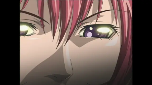 A close-up shot of an anime girl with long pink hair and golden eyes looking downward with a dazed expression. Screenshot from Bible Black Origins - Episode 1