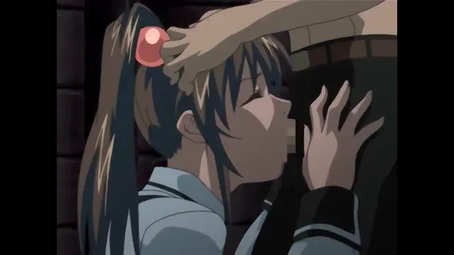 A girl with long hair and a ponytail is being pushed against a wall by a man, who has his hand on her head and is kissing her. Screenshot from Bible Black Only Imari Rape - Special