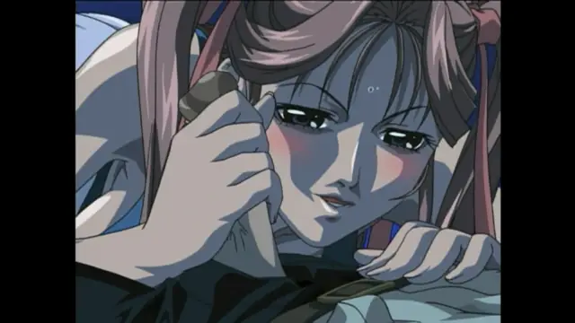 A close-up anime-style shot of a woman with long pink hair and blushing cheeks holding a phone to her ear with a dreamy expression. Screenshot from Bible Black New Testament - Episode 1