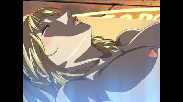 A blonde woman with a blushing face and closed eyes lies on a bed with her chest exposed, featuring a prominent pink nipple. Screenshot from Bible Black New Testament - Episode 2