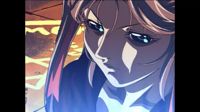 A close-up shot of an anime girl with long, flowing hair and blue eyes looking downward with a somber expression while standing in a dimly lit interior. Screenshot from Bible Black New Testament - Episode 2