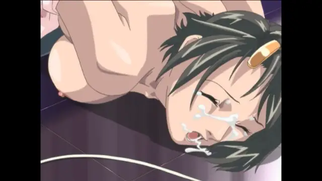 A close-up shot shows a woman lying on her stomach with her eyes closed and mouth open, featuring a visible nipple and white fluid dripping from her mouth. Screenshot from Bible Black New Testament - Episode 3