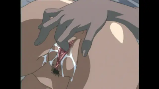 A grey-skinned male hand with claws rests on the crotch of a nude woman, highlighting her pussy and pubic hair with white fluids. Screenshot from Bible Black New Testament - Episode 4