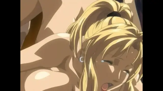 A close-up of a blonde girl with a ponytail lying on her back with her eyes closed and her mouth slightly open as she is being penetrated by a penis. Screenshot from Bible Black New Testament - Episode 5