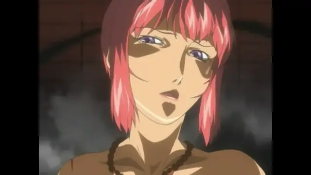 A close-up shot features a woman with pink hair and a dark necklace, showing a tearful and exhausted expression on her face. Screenshot from Bible Black New Testament - Episode 6