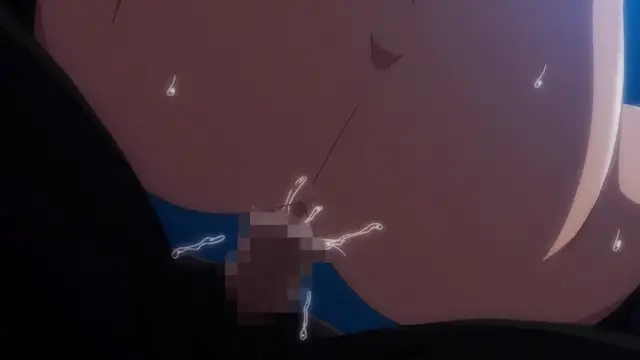 A close-up shot of a woman's large breasts with a man's face pixelated as he appears to be between them. Screenshot from Kyonyuu Onna Senshi Dogeza Saimin - Episode 2
