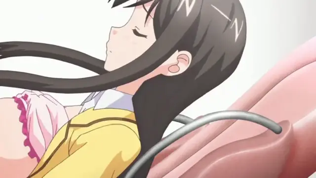 A girl with long black hair and a school uniform lies on a pink sofa with her eyes closed and blushing face while anIV drip tube is connected to her arm. Screenshot from Ero Ishi: Seijun Bishoujo o Kotoba Takumi ni Hametai Houdai - Episode 1