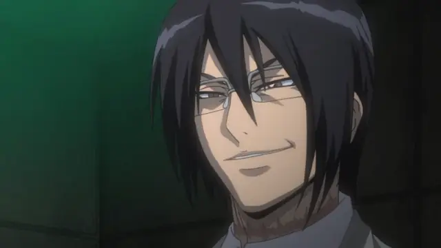 A smug-looking anime man with black hair and glasses smirks at the camera. Screenshot from Makai Kishi Ingrid - Episode 3