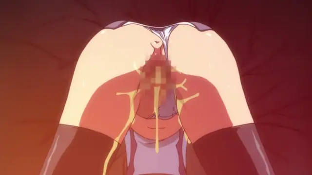 A close-up of a woman with large breasts and a purple outfit facing the camera with her face obscured by a pixelated effect and golden markings, set against a dark red background. Screenshot from Makai Kishi Ingrid - Episode 4