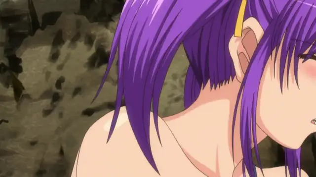 A close-up, side-profile shot of a purple-haired anime girl with closed eyes and a slight blush, looking towards the right. Screenshot from School - Episode 2