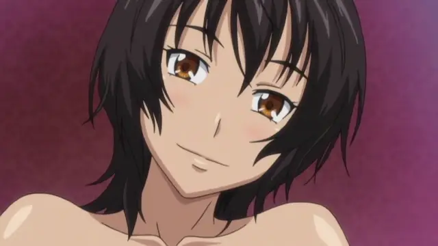 A close-up shot features a smiling anime girl with short black hair and brown eyes looking towards the viewer with a blush on her cheeks. Screenshot from Soushisouai Note - Episode 1